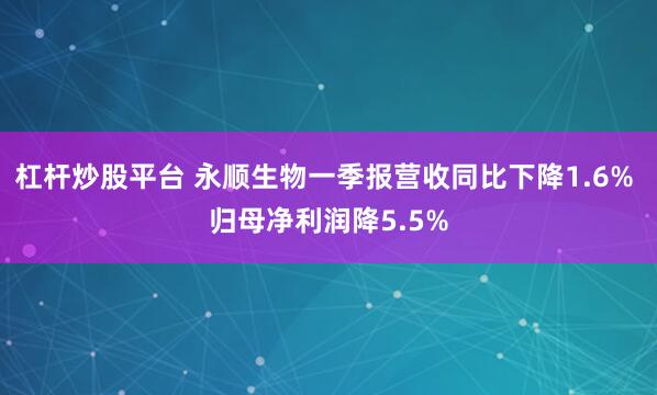 杠杆炒股平台 永顺生物一季报营收同比下降1.6% 归母净利润降5.5%
