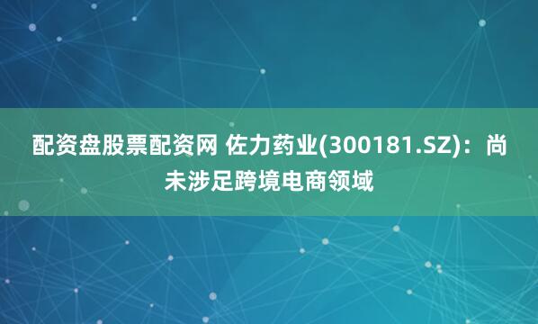 配资盘股票配资网 佐力药业(300181.SZ)：尚未涉足跨境电商领域
